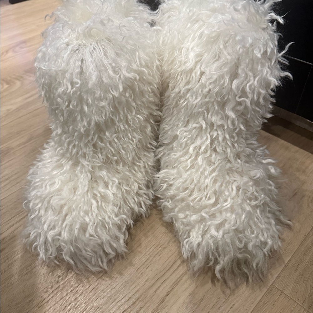 Fluffy White Faux Fur Boots